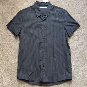 New! Kenneth Cole New York Black Striped Button Down Short Sleeve Collared Shirt